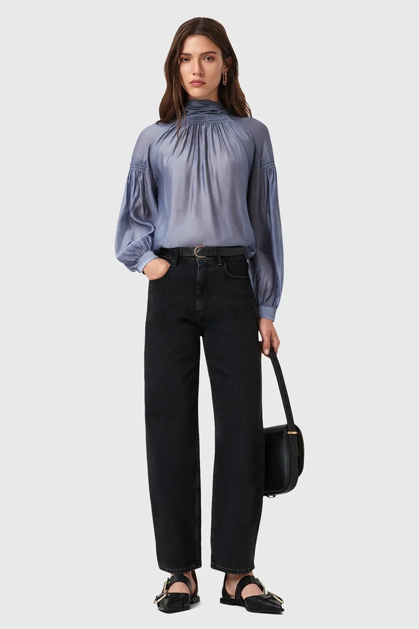 Μπλούζα με προσθήκη μεταξιού AllSaints PEARLA χρώμα: μοβ, W027PD φωτογραφία