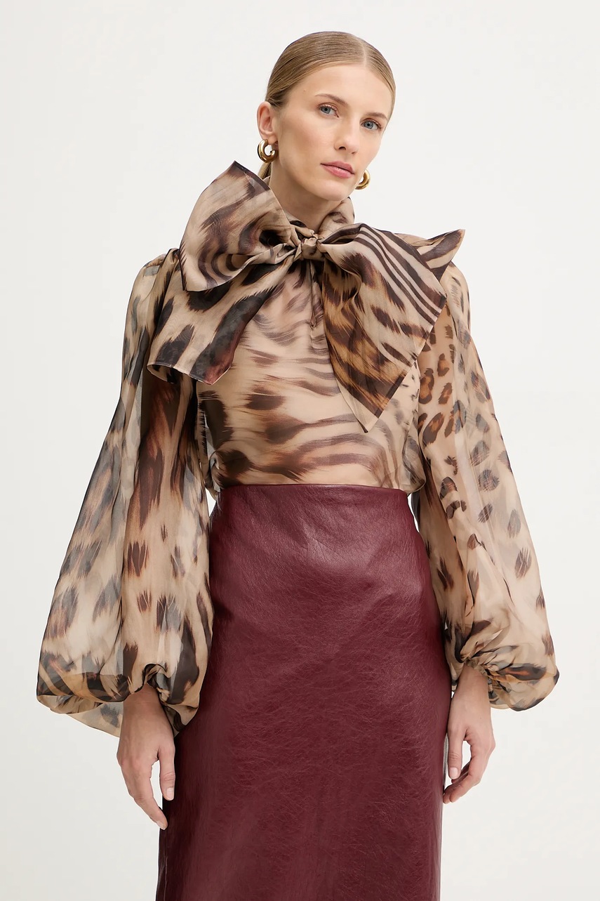 Retrofete bluză de mătase Peregrine culoarea bej, cu imprimeu, R-FW25-11912-11