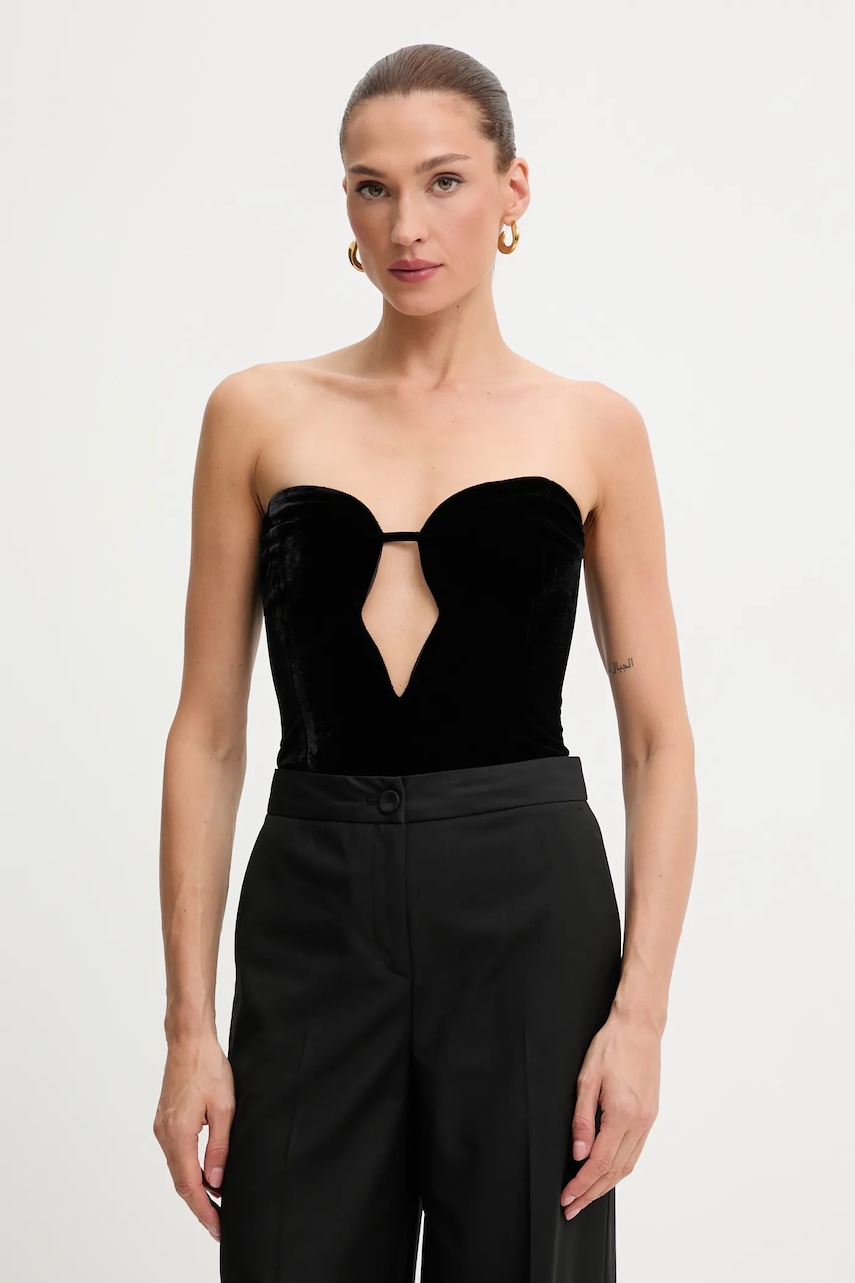 Bardot body din catifea culoarea negru, uni, 58787TB