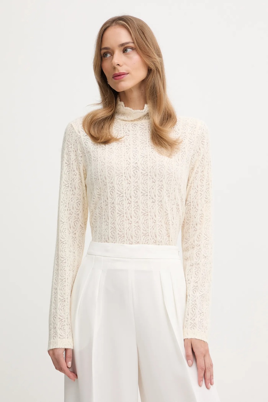 United Colors of Benetton pulover culoarea bej, light, cu turtleneck, 5W77DQ0AT