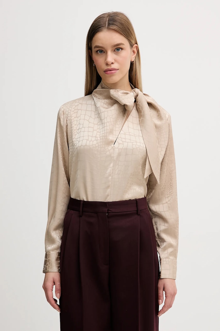 Sisley bluză culoarea bej, cu imprimeu, 5UTBLQ0A4