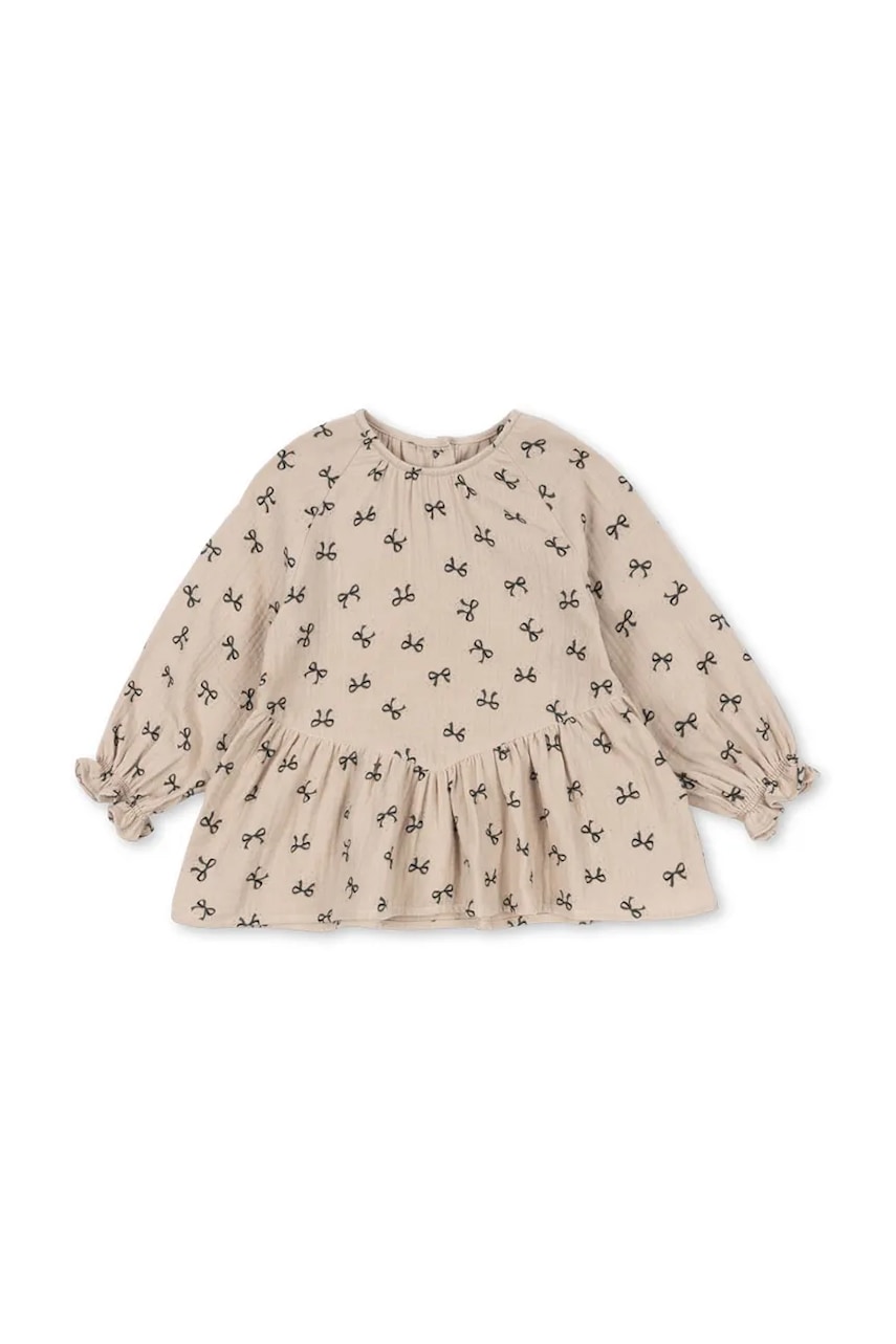 Konges Sløjd bluză de bumbac pentru copii COCO BLOUSE GOTS culoarea bej, cu imprimeu, KS103757