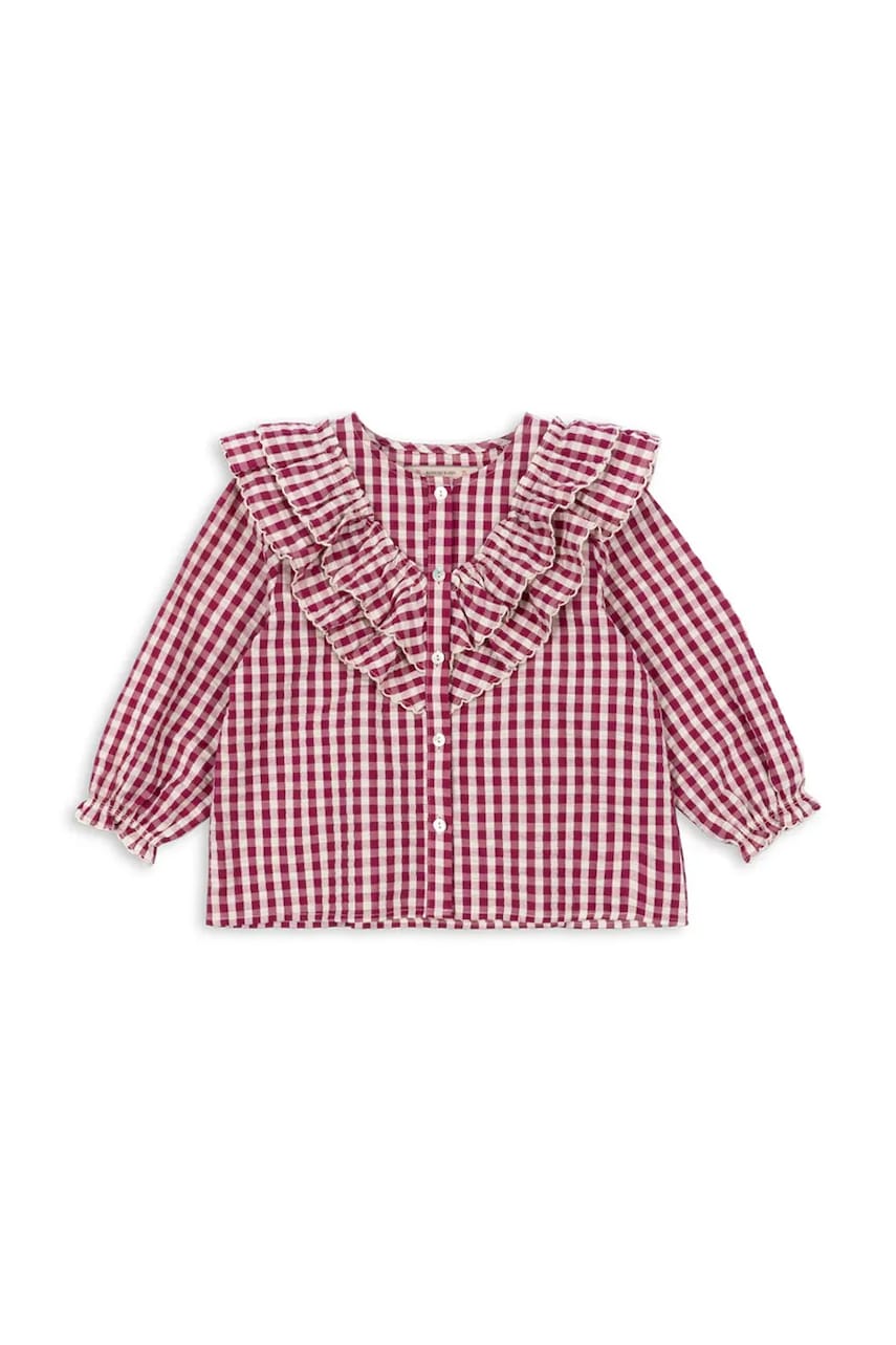 Konges Sløjd bluză de bumbac pentru copii KIM FRILL BLOUSE GOTS culoarea roșu, in carouri, KS103841