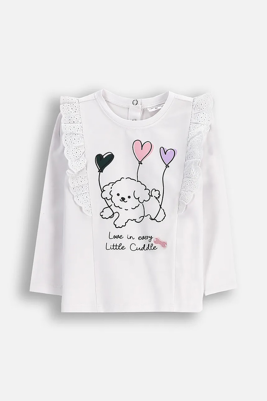 Coccodrillo bluză bebe culoarea alb, cu imprimeu, HAPPY PUPPY GIRL NEWBORN