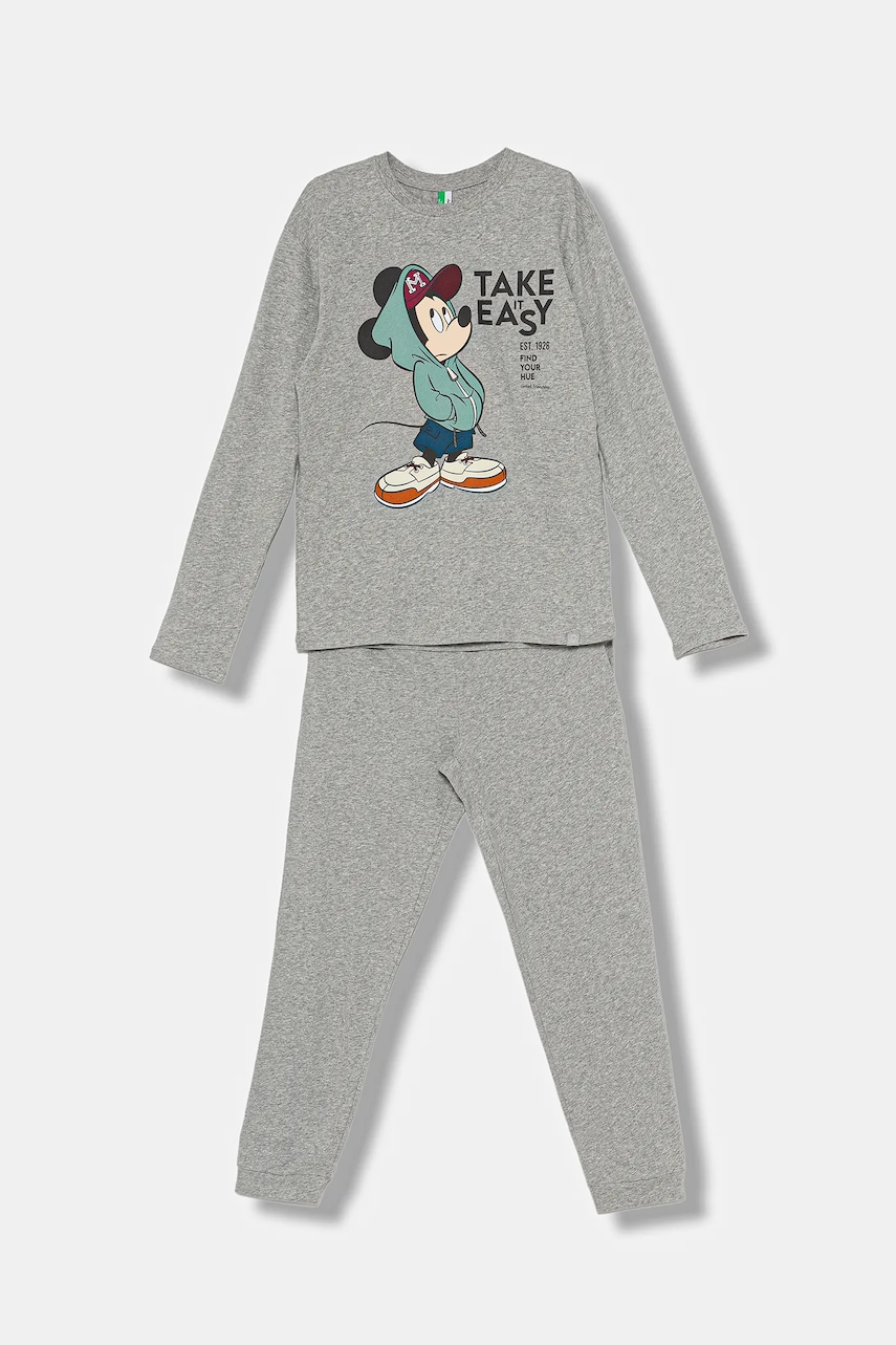 Levně Dětské bavlněné pyžamo United Colors of Benetton šedá barva, s potiskem, 3VR50P08Z