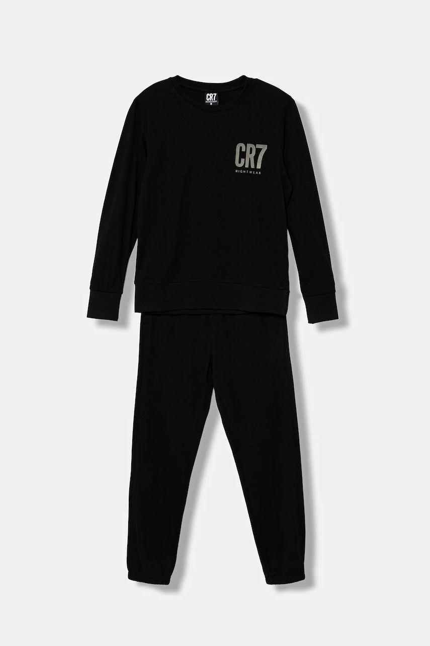 CR7 Cristiano Ronaldo pijamale de bumbac pentru copii culoarea negru, cu imprimeu, 8770