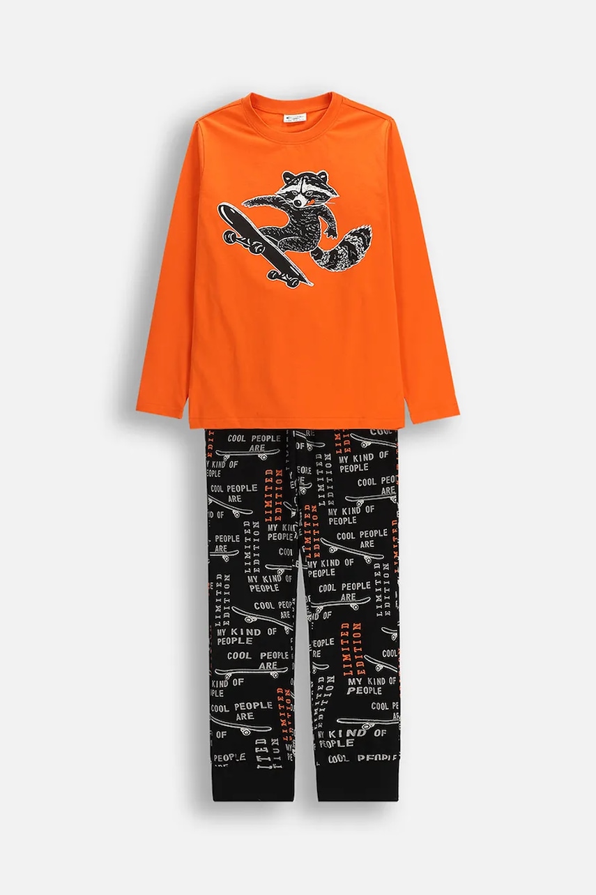Coccodrillo pijamale din bumbac pentru copii culoarea portocaliu, cu imprimeu, PYJAMAS