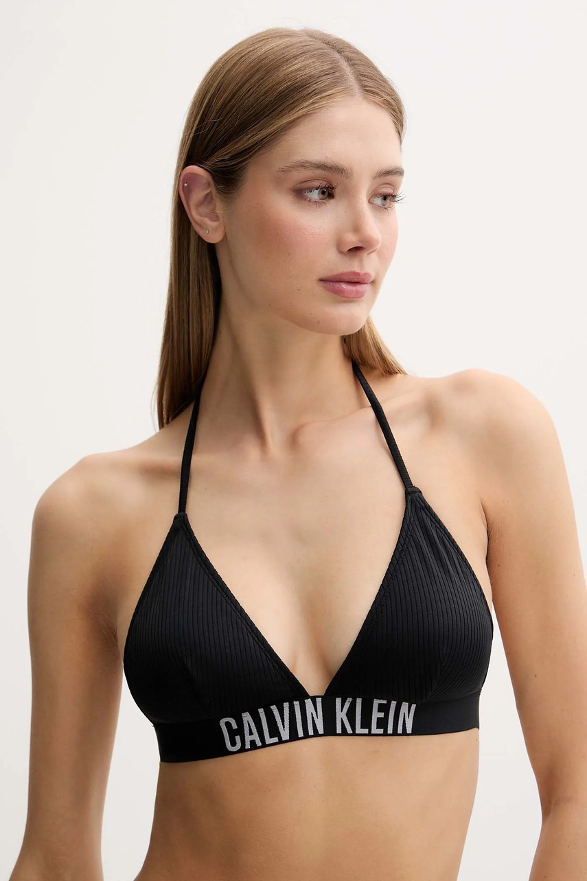 Levně Plavková podprsenka Calvin Klein černá barva, měkký košík, LV00Q62750