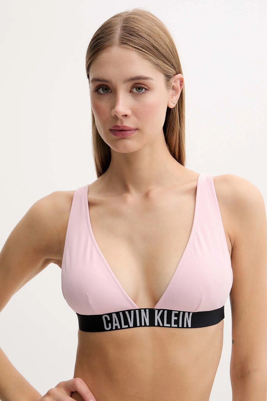 Levně Plavková podprsenka Calvin Klein růžová barva, mírně vyztužený košík, LV00Q62832