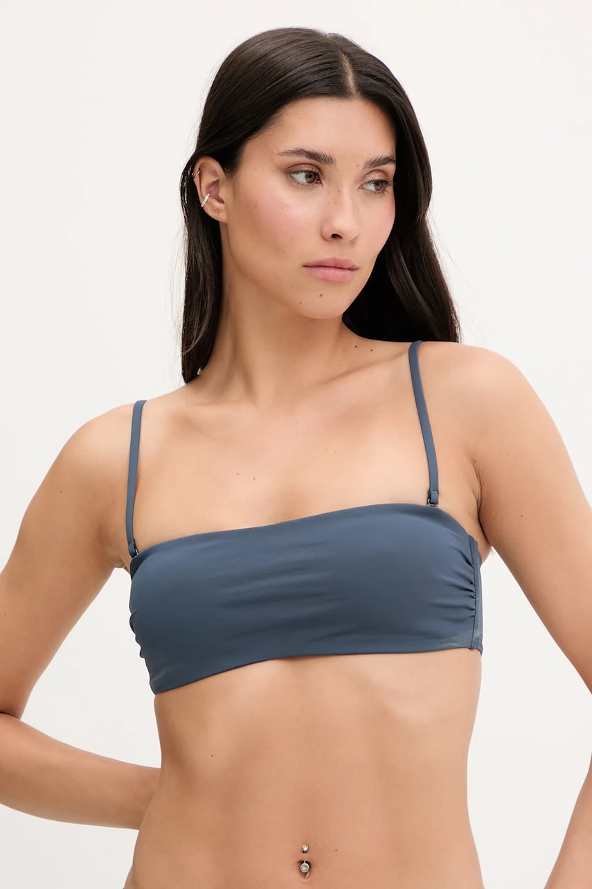 Levně Plavková podprsenka Calvin Klein šedá barva, mírně vyztužený košík, LV00Q62845
