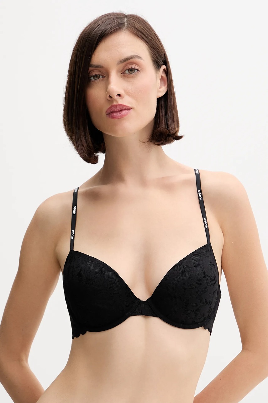 HUGO sutien culoarea negru, dantela, cu imprimeu, 50545724