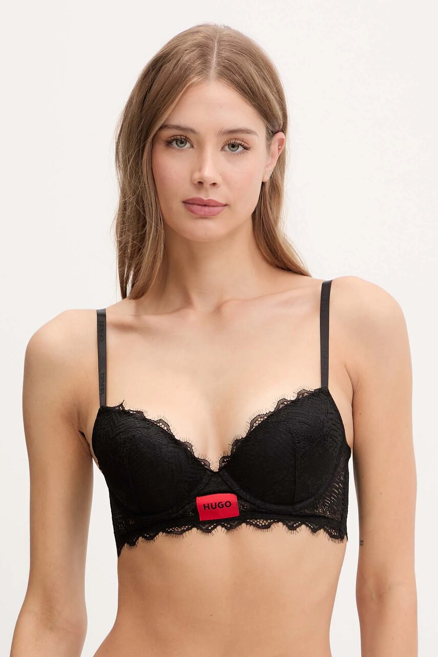 HUGO sutien culoarea negru, dantelă, uni, 50545726