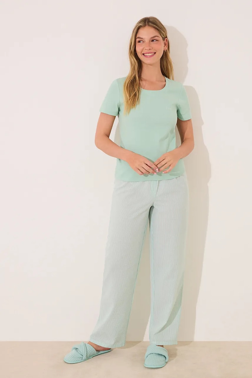 women\'secret pijamale de bumbac culoarea verde, bumbac, 3599209