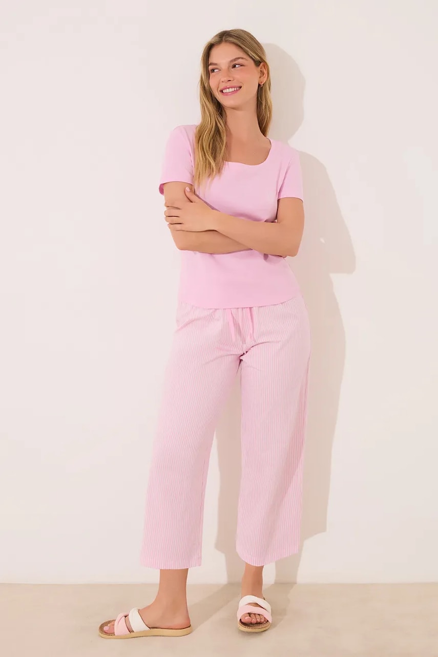women\'secret set de pijama de bumbac culoarea roz, bumbac, 3599221