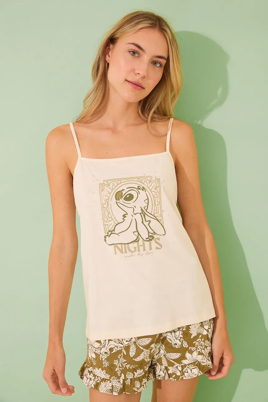 women'secret pijamale de bumbac SNOOPY culoarea bej, bumbac, 3139902