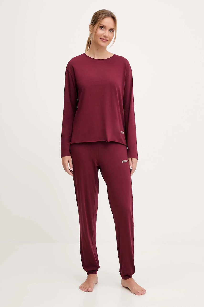 Levně Bavlněné pyžamo United Colors of Benetton dámské, vínová barva, 35VB3P048