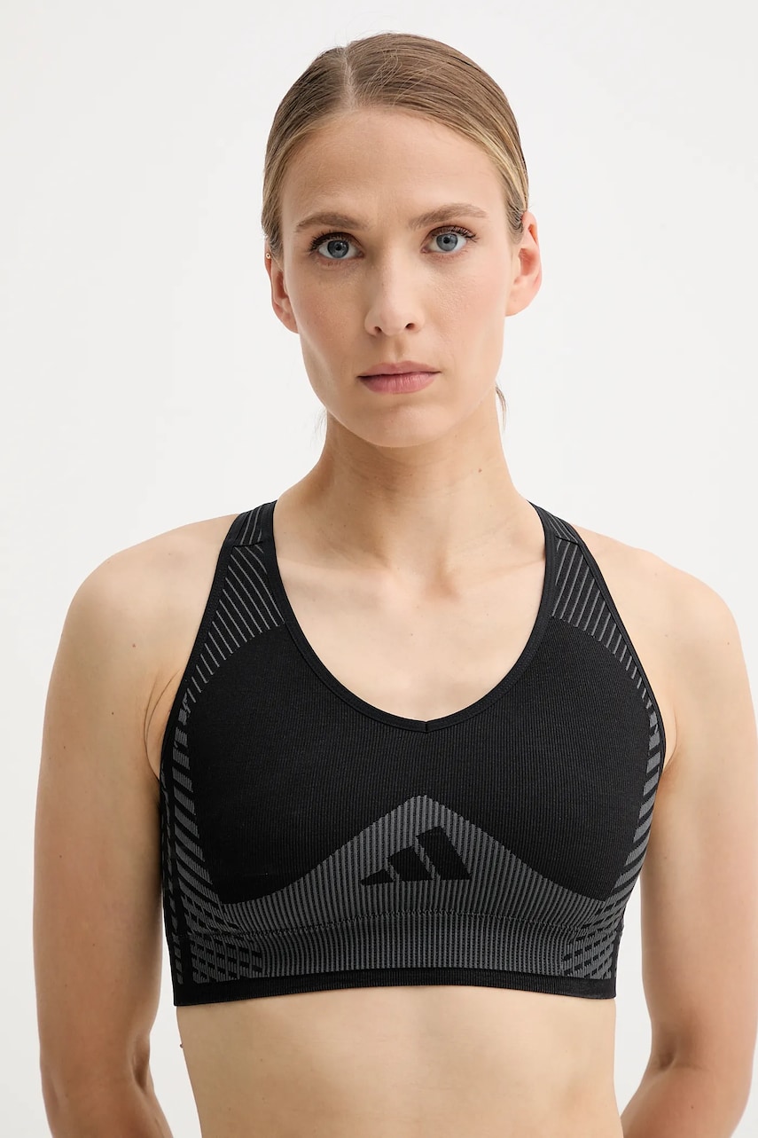 adidas Performance sutien sport POWER culoarea negru, cu imprimeu, JD7163