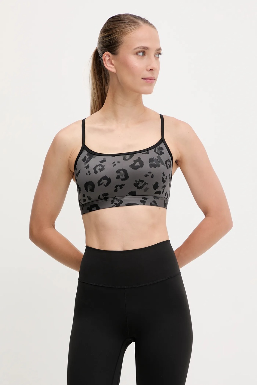 adidas Performance sutien sport Powerreact Essentials Light Support Bra Print culoarea gri, cu imprimeu, JN2662