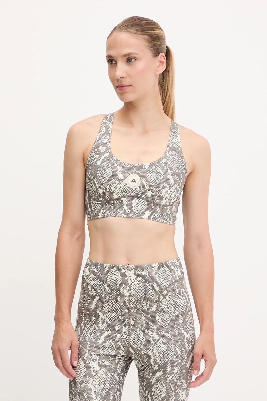 adidas by Stella McCartney sutien sport Power Impact culoarea bej, cu imprimeu, JM6092