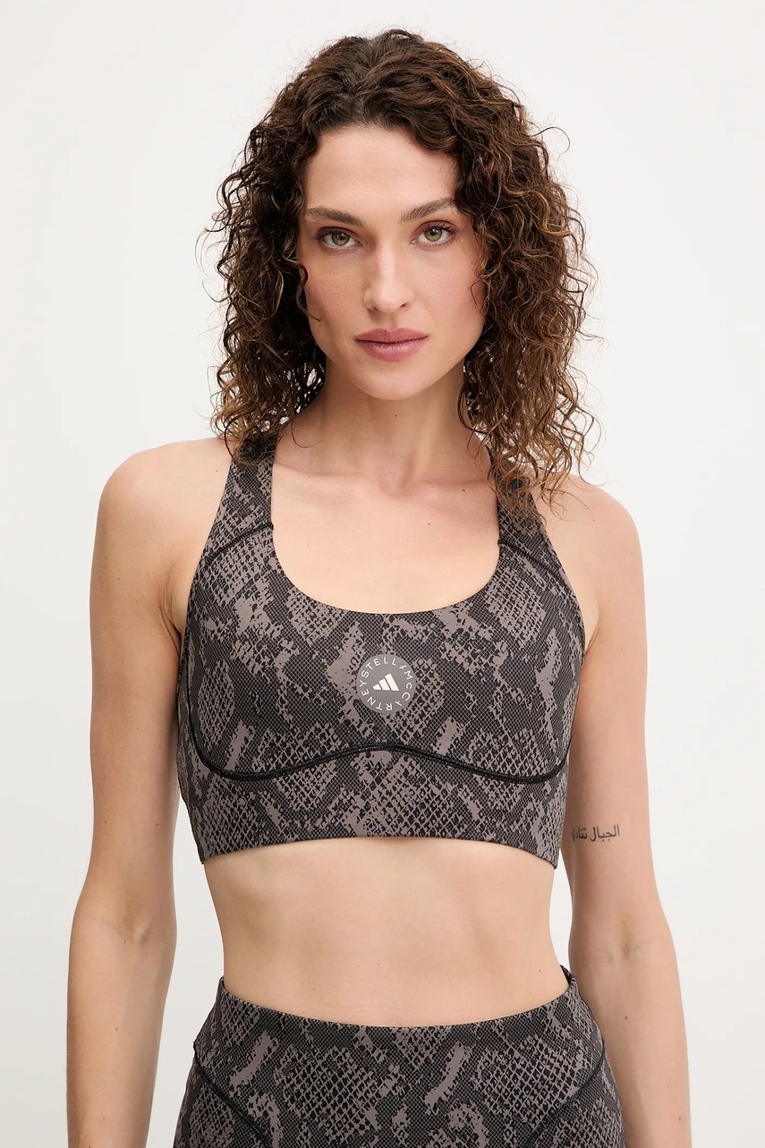 adidas by Stella McCartney sutien sport TruePurpose culoarea gri, cu imprimeu, JW4542