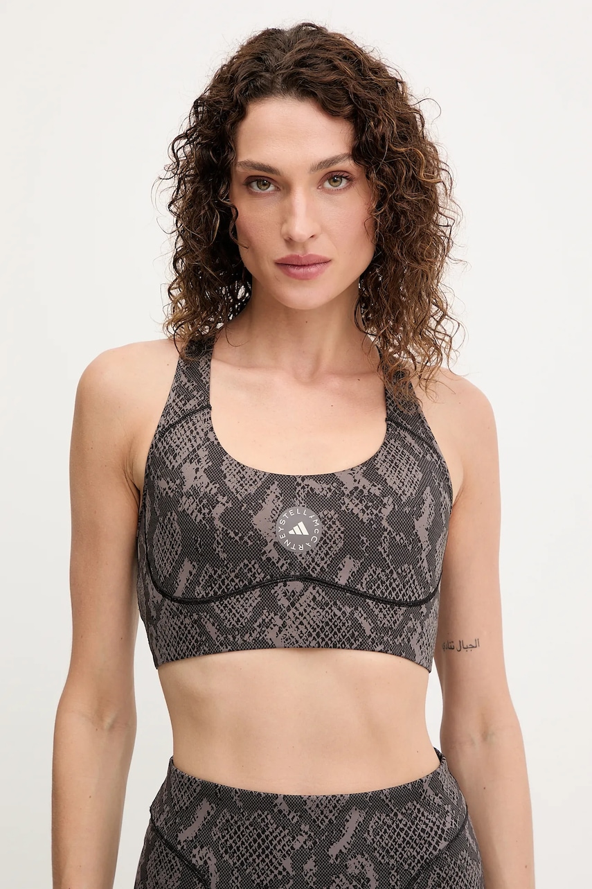 adidas by Stella McCartney sutien sport TruePurpose culoarea gri, cu imprimeu, JW4542