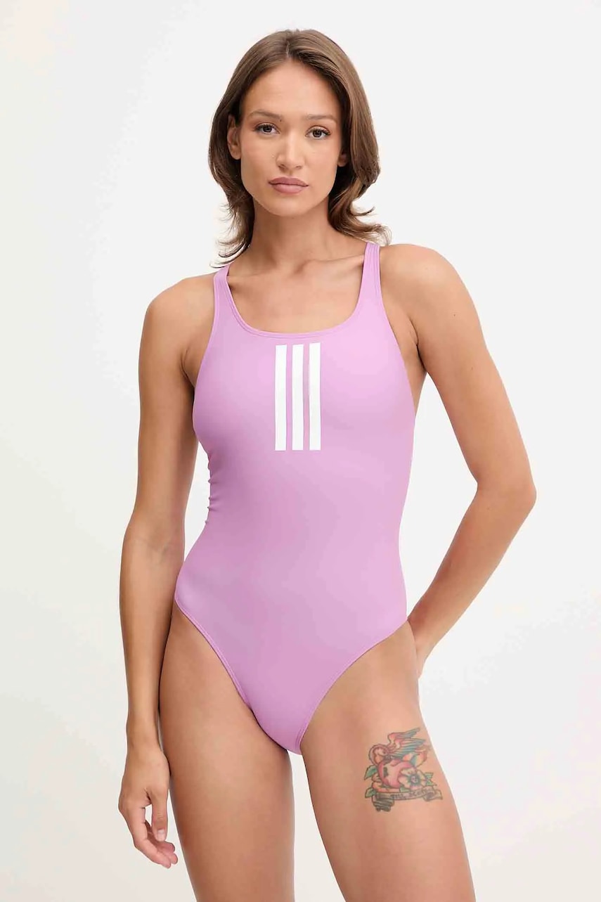 adidas Performance costum de baie dintr-o bucată 3-Stripes culoarea violet, cupa moale, JY4716