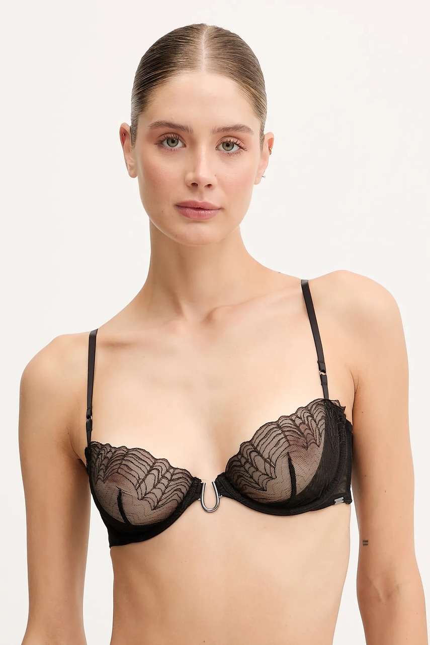

Сутиен Calvin Klein Underwear в черно от дантела с десен LV00QF8359, Черен