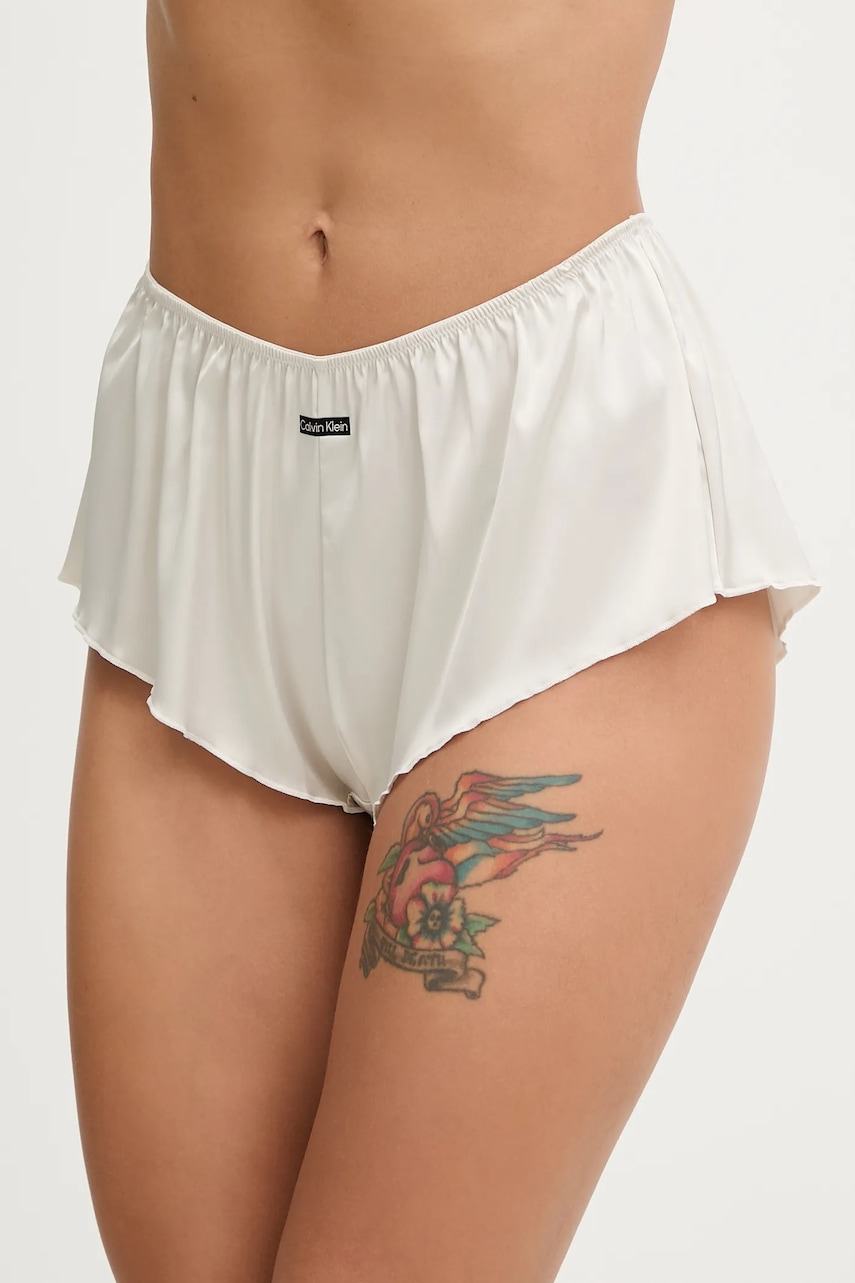 Levně Pyžamové šortky Calvin Klein Underwear dámské, béžová barva, saténové, LV00QF8395