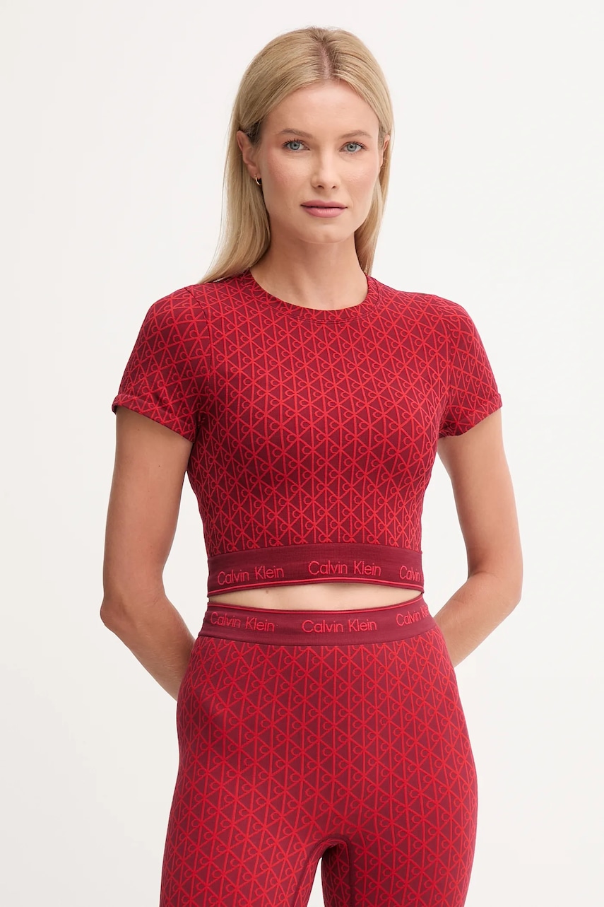 Levně Tričko Calvin Klein Underwear dámské, vínová barva, LV00QF8487