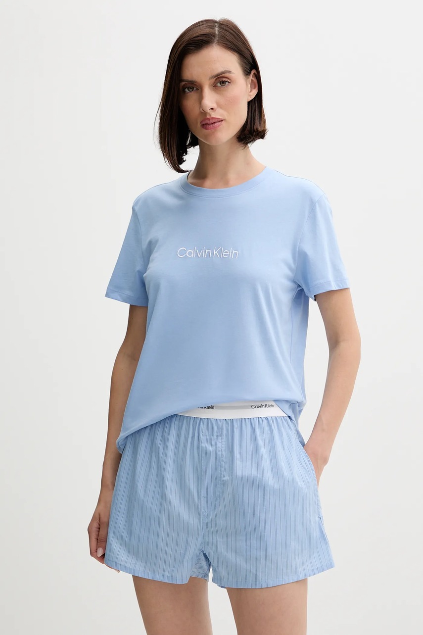 Levně Bavlněné pyžamo Calvin Klein Underwear dámské, modrá barva, bavlněné, LV00QS7576