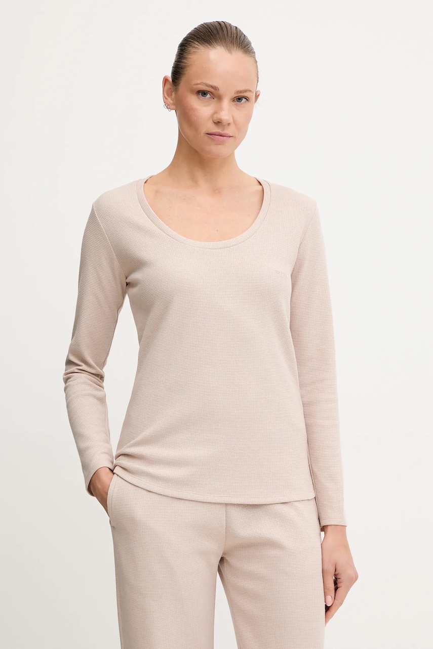 BOSS longsleeve lounge culoarea bej, 50550316