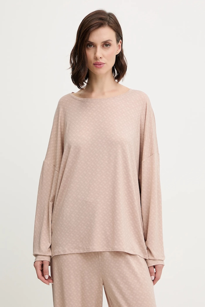 BOSS longsleeve de pijama culoarea bej, 50550693