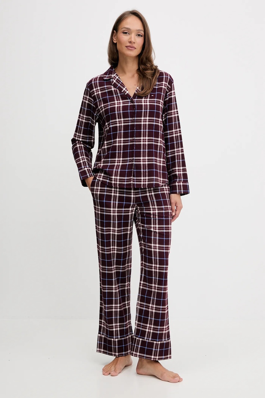 Levně Pyžamo Tommy Hilfiger dámské, vínová barva, UW0UW06158