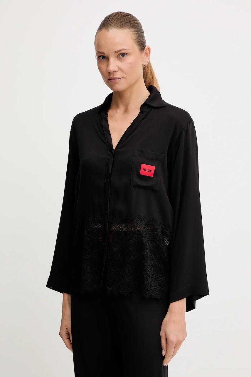 HUGO cămașă de pijama culoarea negru, dantelă, 50549982