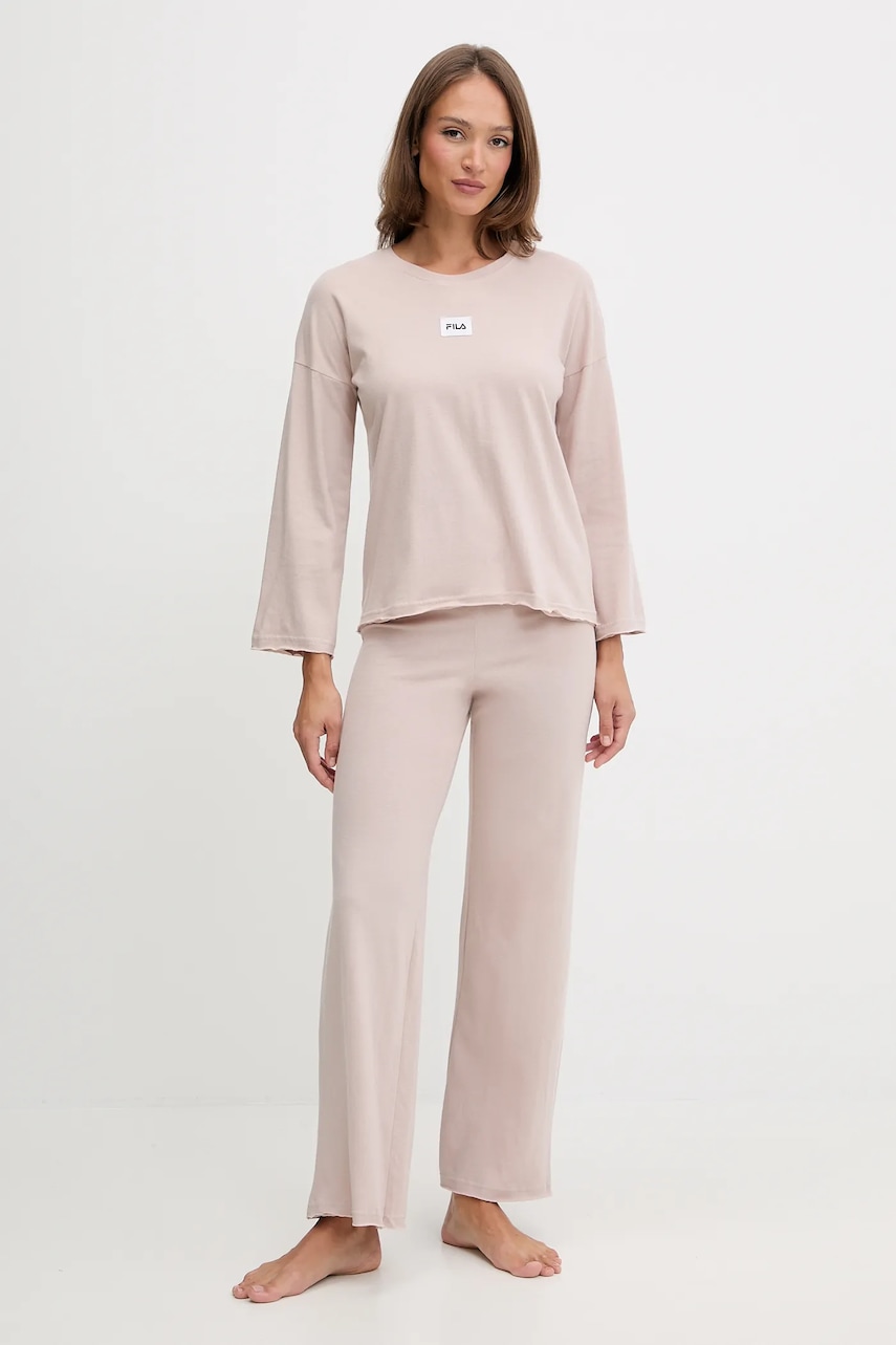 Fila pijamale de bumbac culoarea bej, bumbac, FPW4218