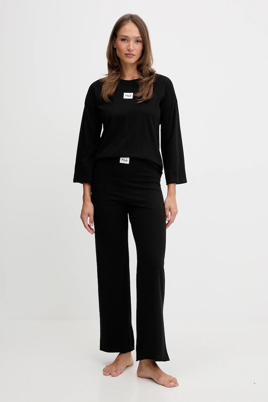 Fila pijamale de bumbac culoarea negru, bumbac, FPW4218