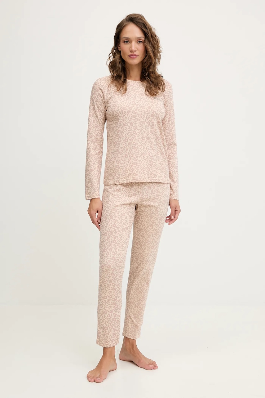 Fila pijamale de bumbac culoarea bej, FPW4219