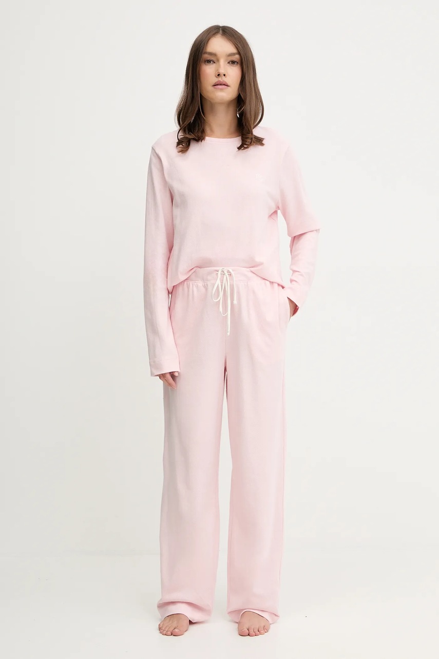 Levně Bavlněné pyžamo Lauren Ralph Lauren dámské, růžová barva, bavlněné, ILN72453
