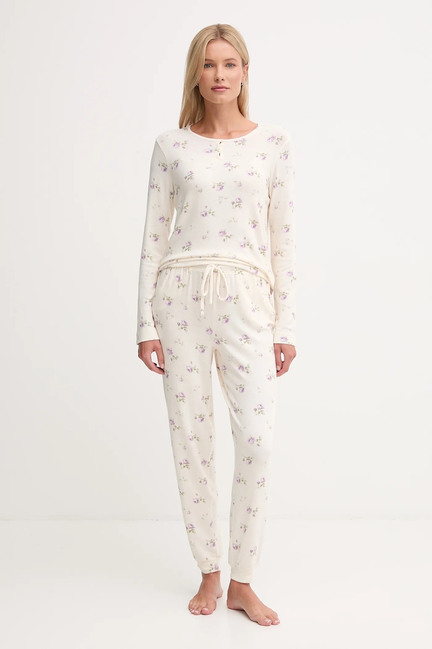 Levně Pyžamo Lauren Ralph Lauren dámské, béžová barva, ILN92452