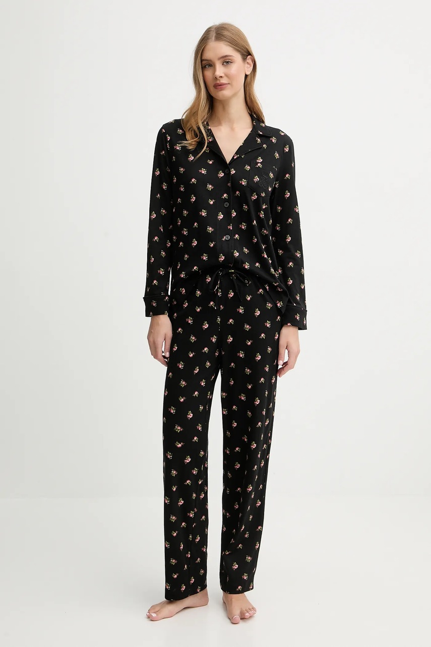 Levně Pyžamo Lauren Ralph Lauren dámské, černá barva, ILN92467F