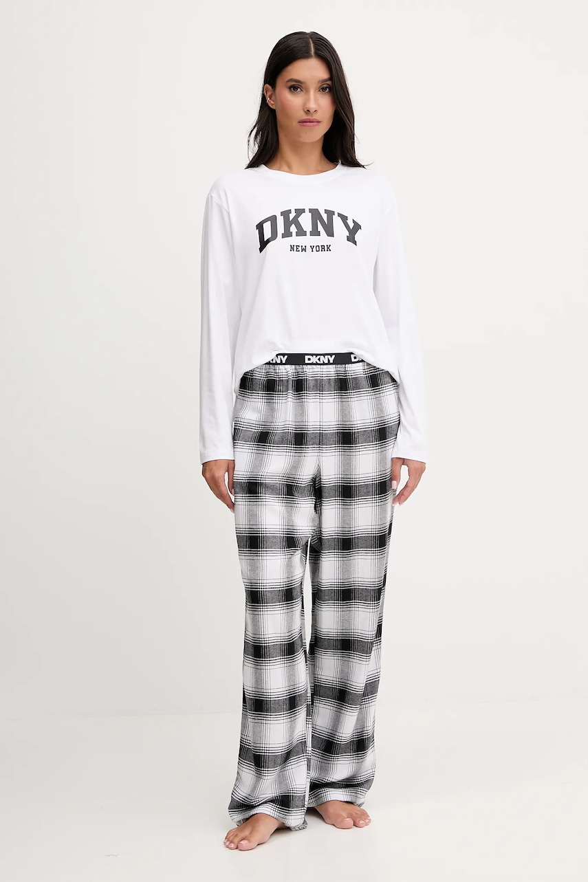 Dkny pijama din amestec de bumbac femei, culoarea alb YI80064