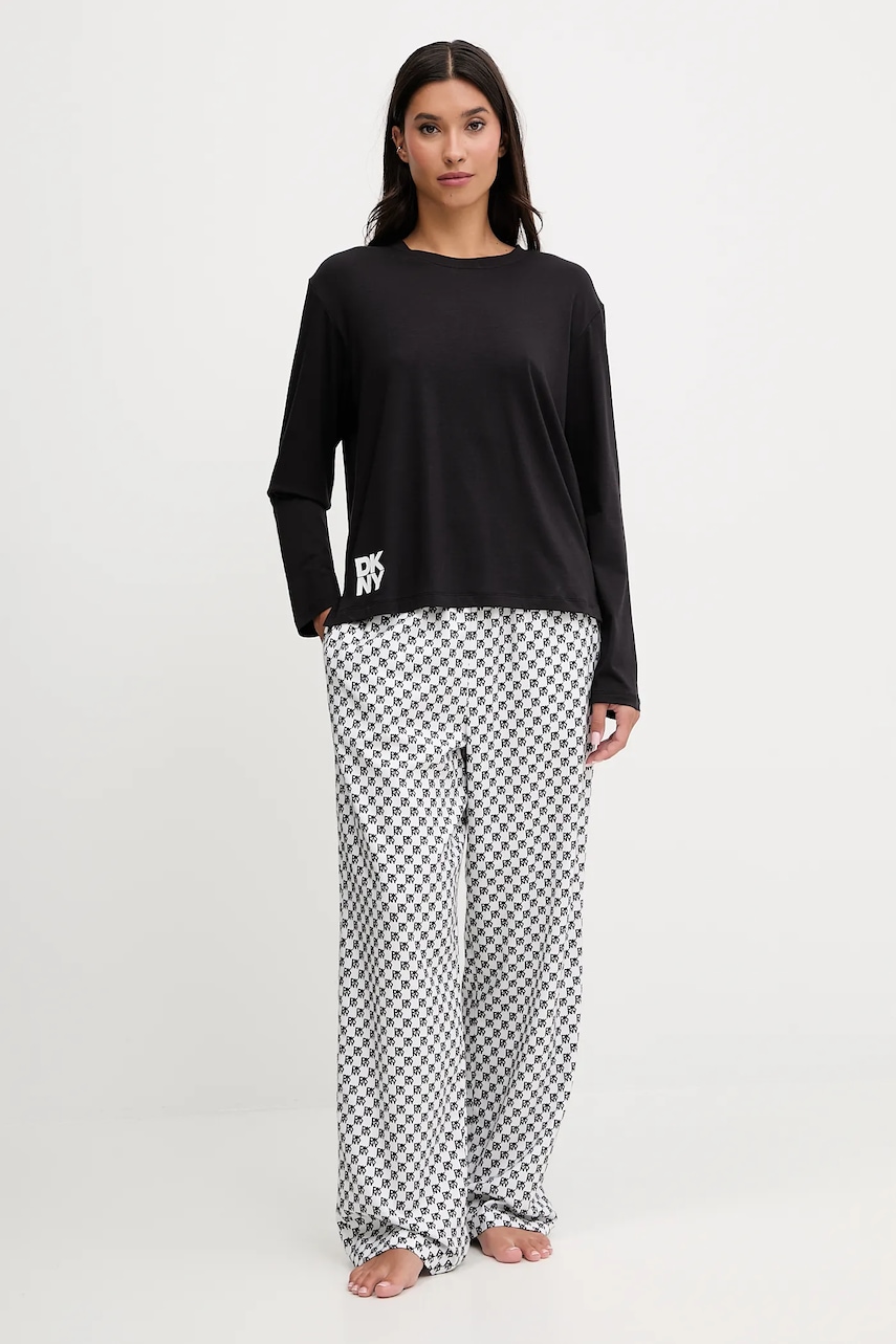 Dkny pijama din amestec de bumbac femei, culoarea negru YI80064