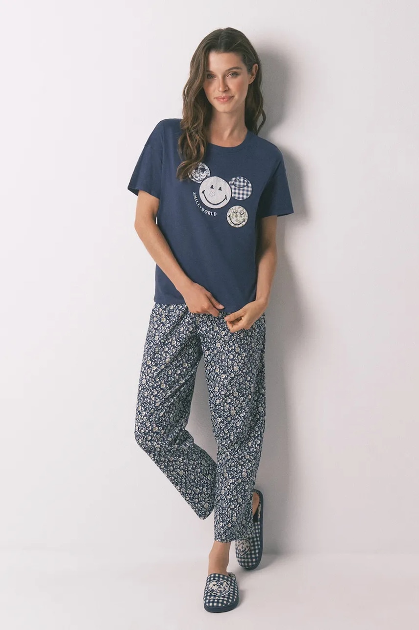 women\'secret pijamale de bumbac culoarea bleumarin, bumbac, 3132148