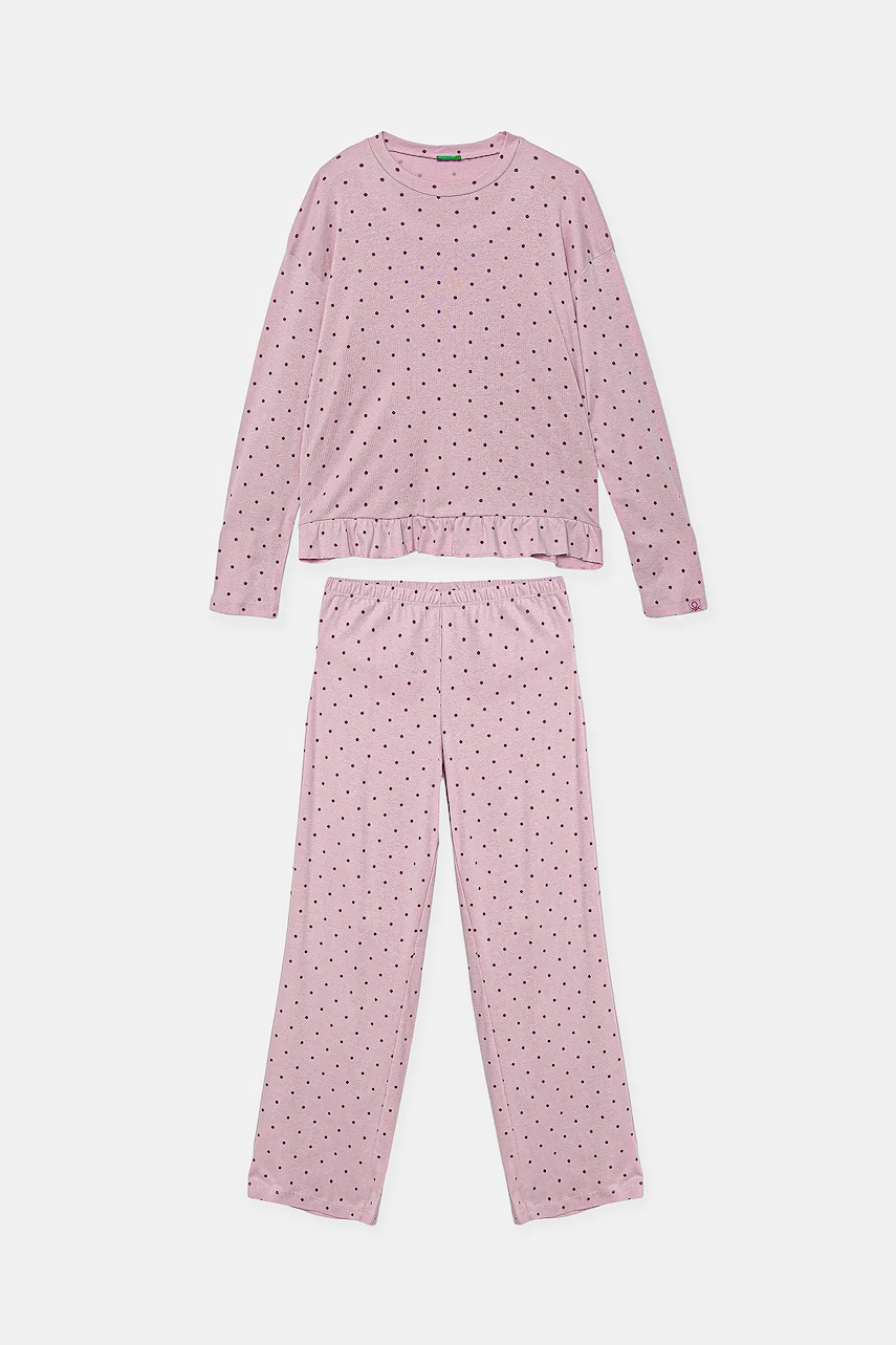 United Colors of Benetton pijamale de bumbac pentru copii culoarea roz, cu imprimeu, 3TGJ0P094
