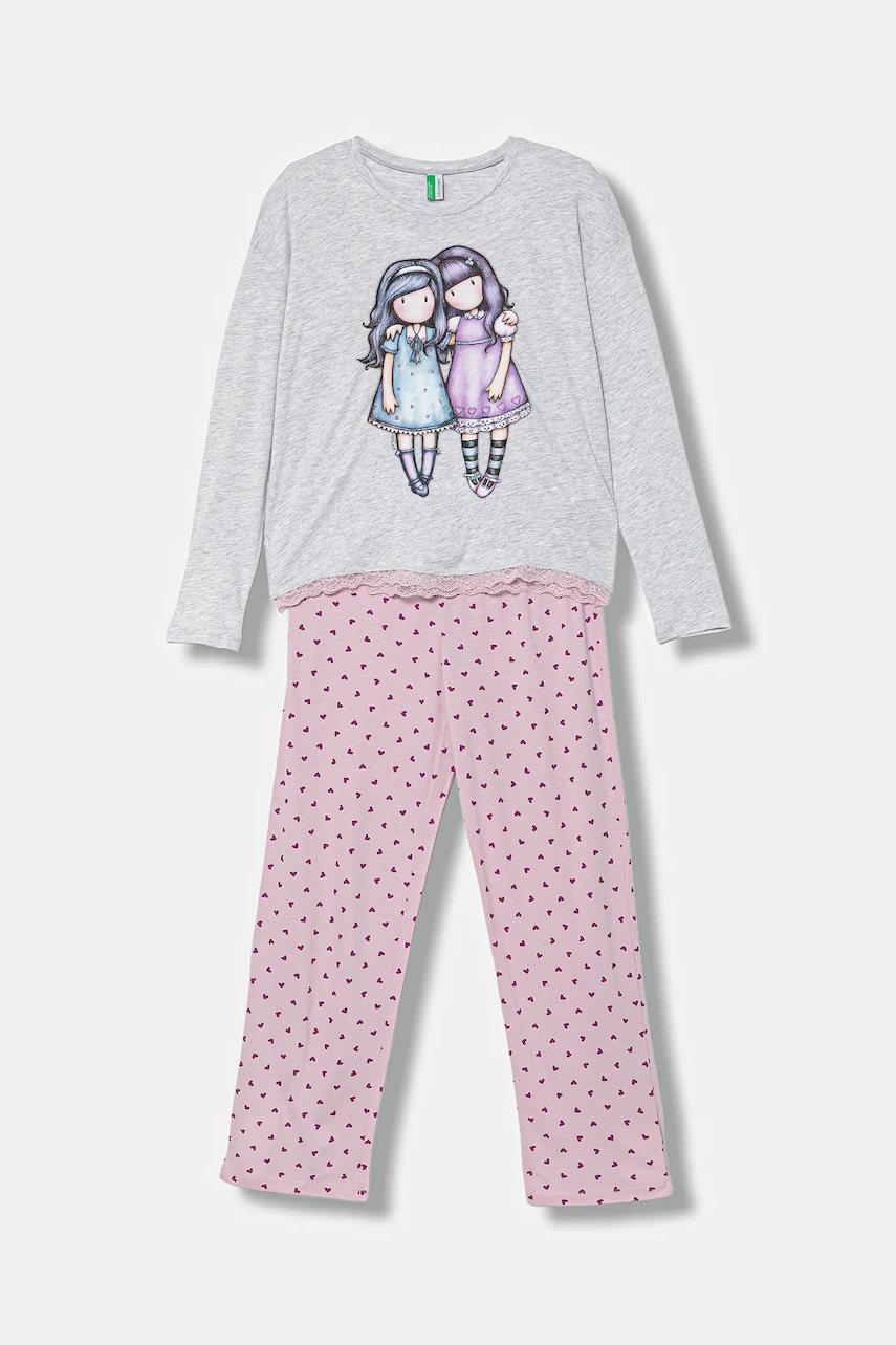 United Colors of Benetton pijama copii culoarea gri, cu imprimeu, 3Y5E0P08U