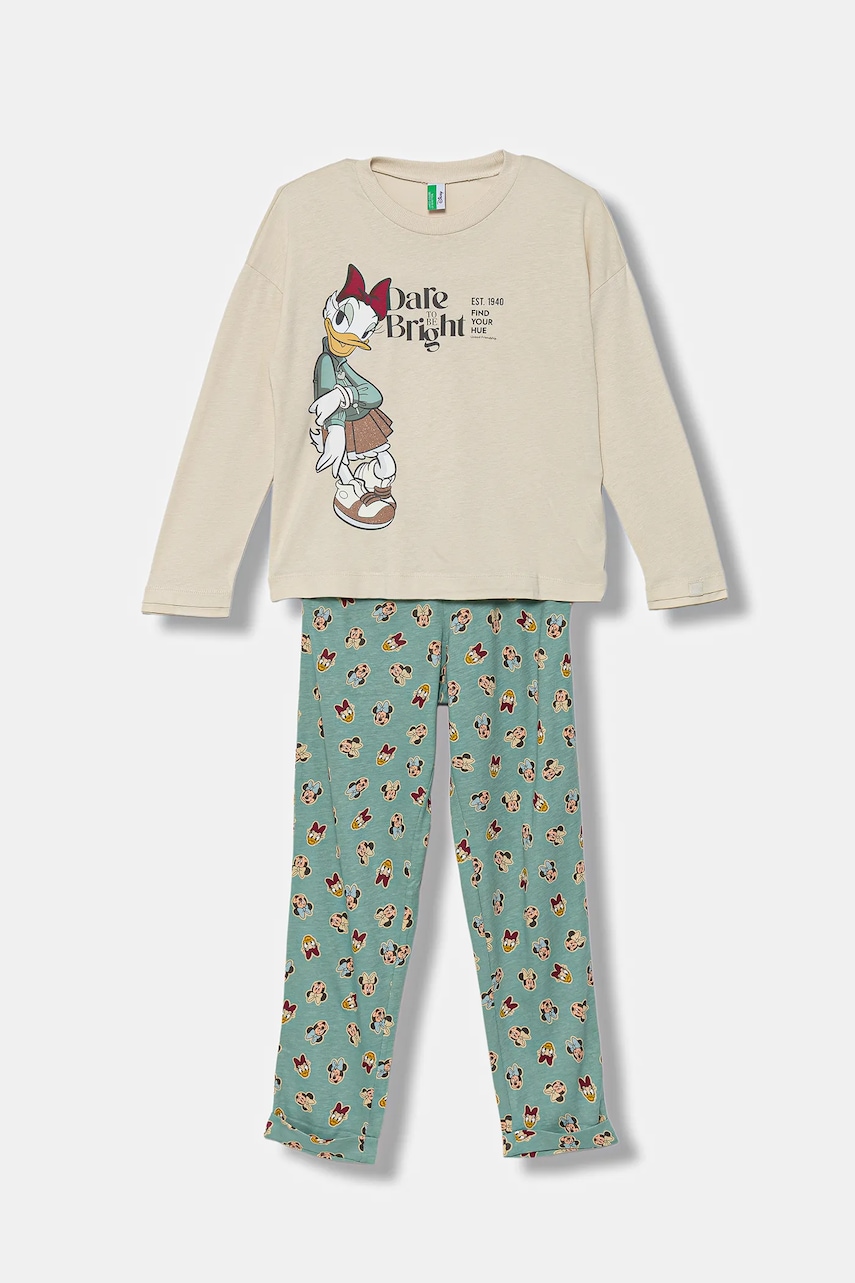 United Colors of Benetton pijama copii culoarea bej, cu imprimeu, 3Y5E0P09A