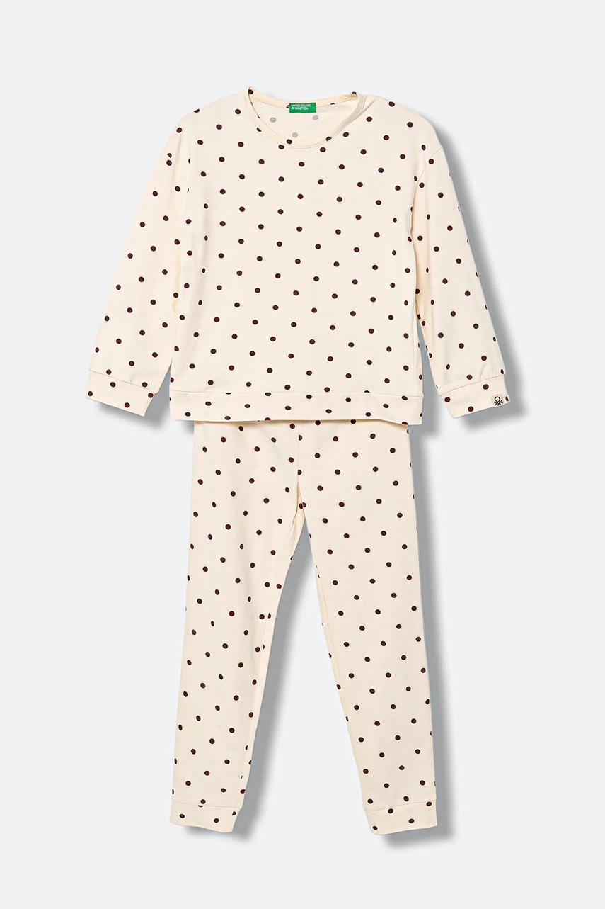 United Colors of Benetton pijama copii culoarea bej, cu imprimeu, 3ZMB0P093