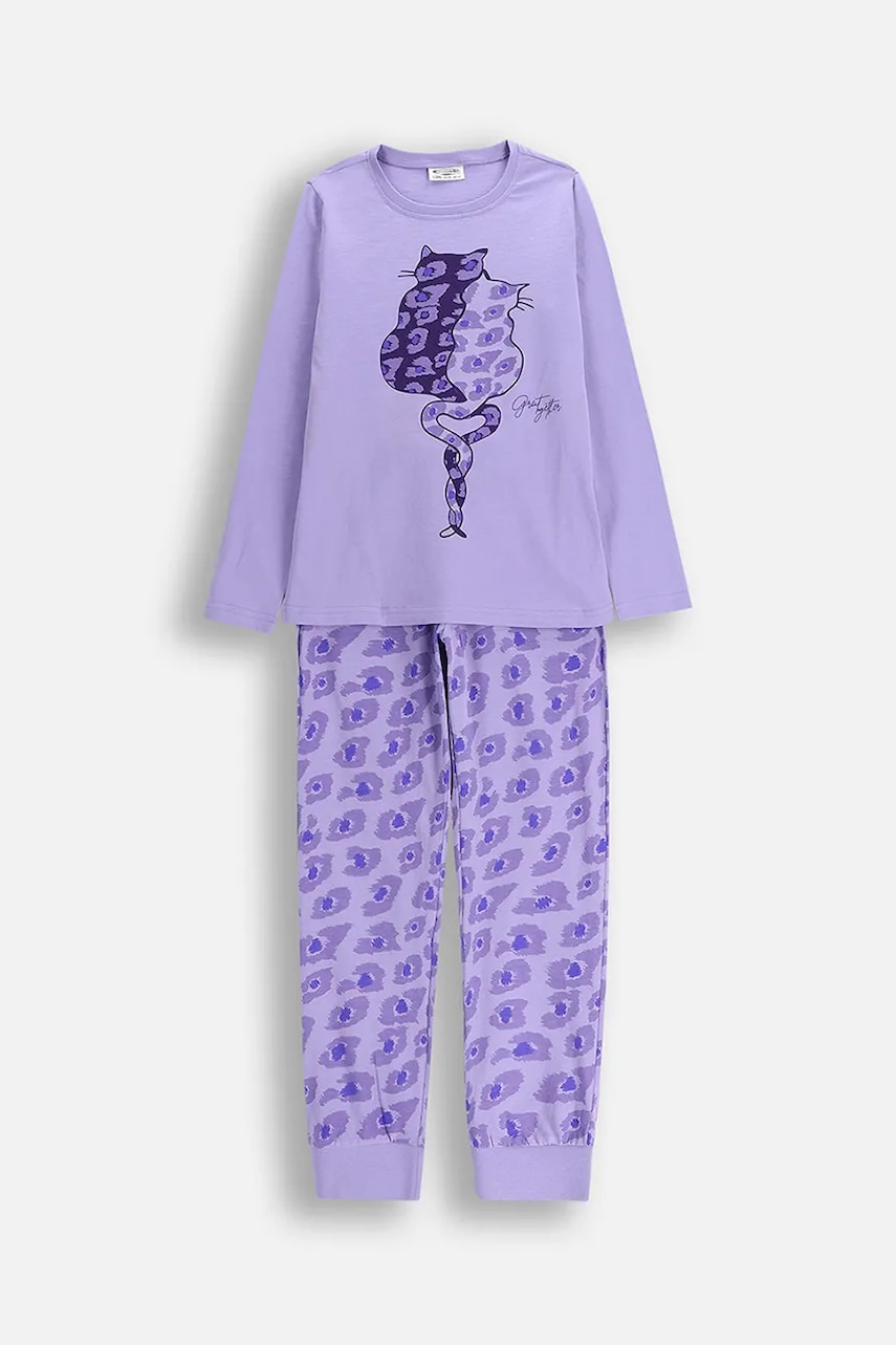Coccodrillo pijamale din bumbac pentru copii culoarea violet, cu imprimeu, PYJAMAS