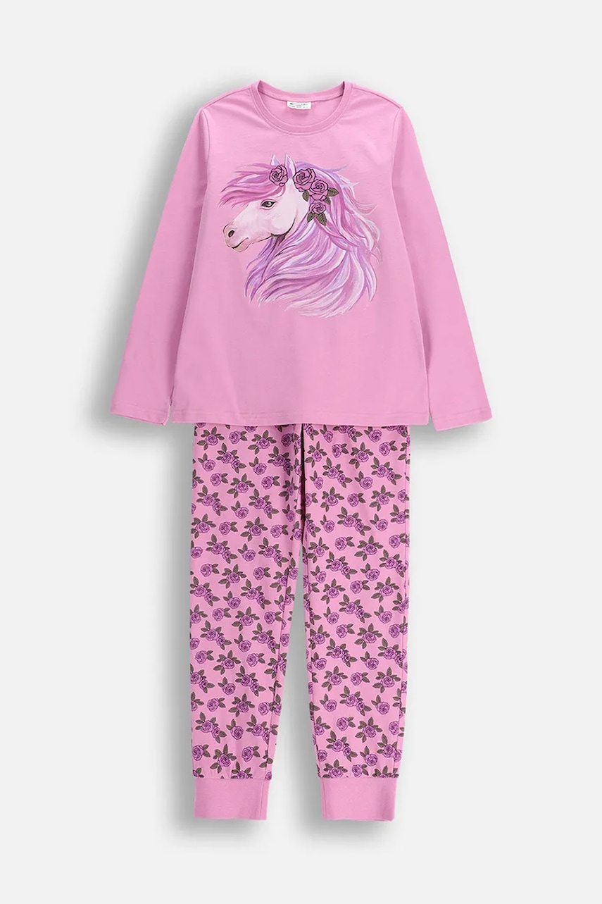 Coccodrillo pijamale din bumbac pentru copii culoarea violet, cu imprimeu, PYJAMAS