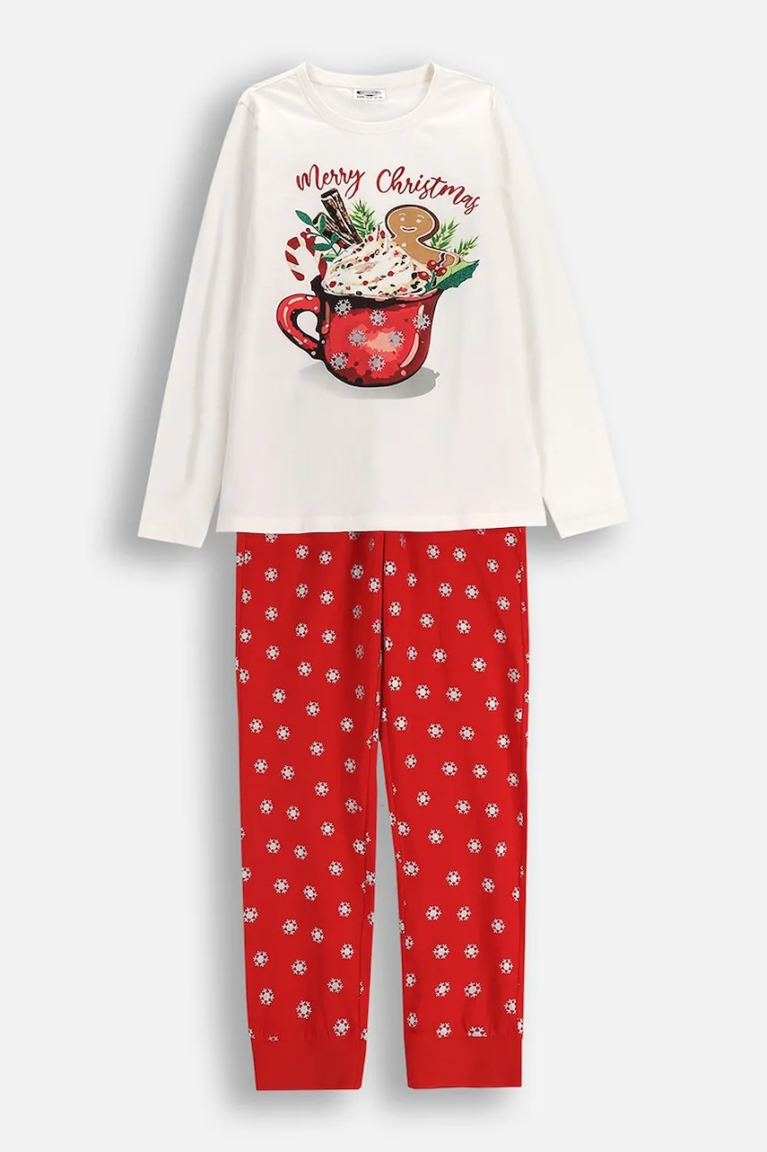 Coccodrillo pijamale din bumbac pentru copii culoarea roșu, cu imprimeu, MERRY XMAS